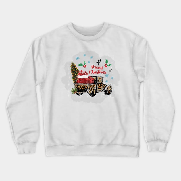 Christmas Truck With Leopard Pattern Crewneck Sweatshirt by Athikan